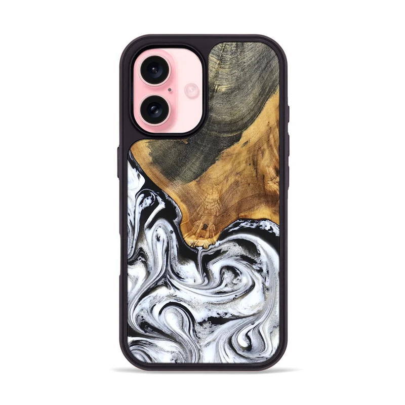 iPhone 16 Wood Phone Case - Trinity (Black & White, 829736)