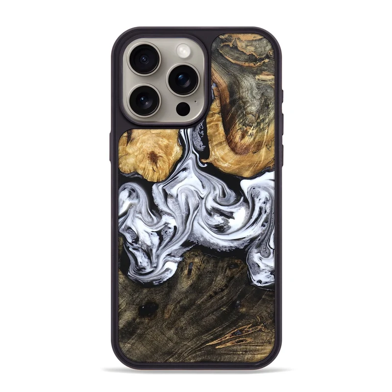 iPhone 15 Pro Max Wood Phone Case - Ellis (Black & White, 829739)