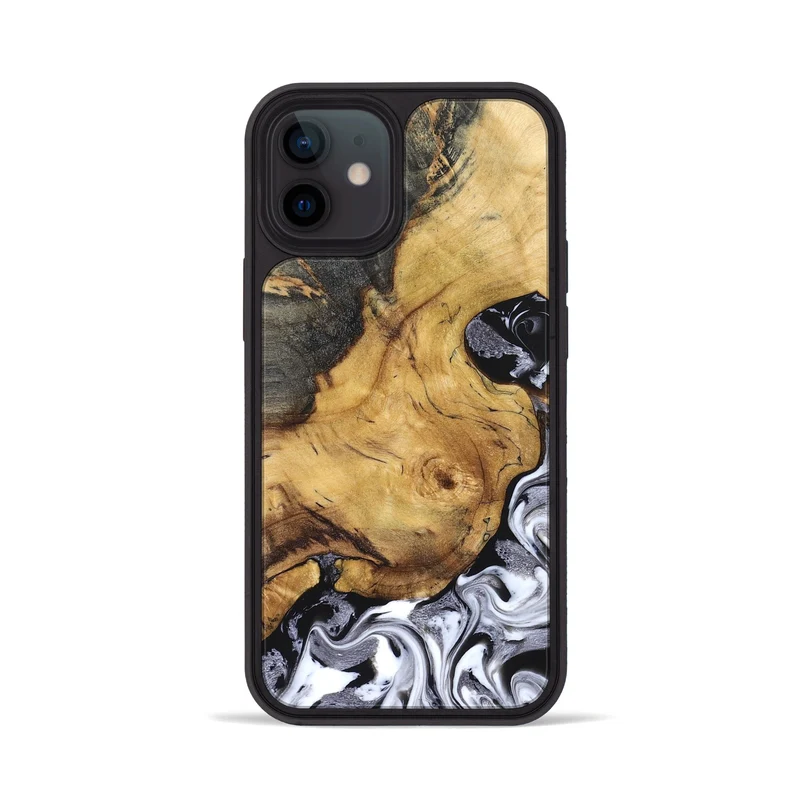 iPhone 12 Wood Phone Case - Teresa (Black & White, 829737)