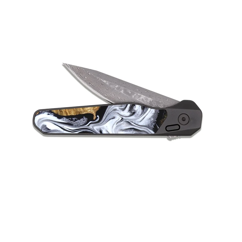 EDC Dark Damascus Wood Pocket Knife - Ellis (Black & White, 829739)
