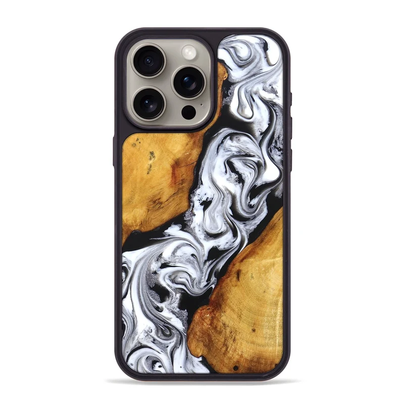 iPhone 15 Pro Max Wood Phone Case - Castiel (Black & White, 829738)