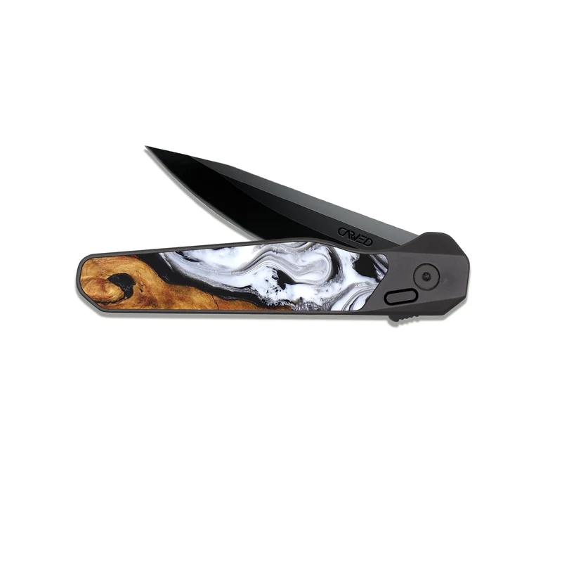 EDC Dark Slate Wood Pocket Knife - Castiel (Black & White, 829738)