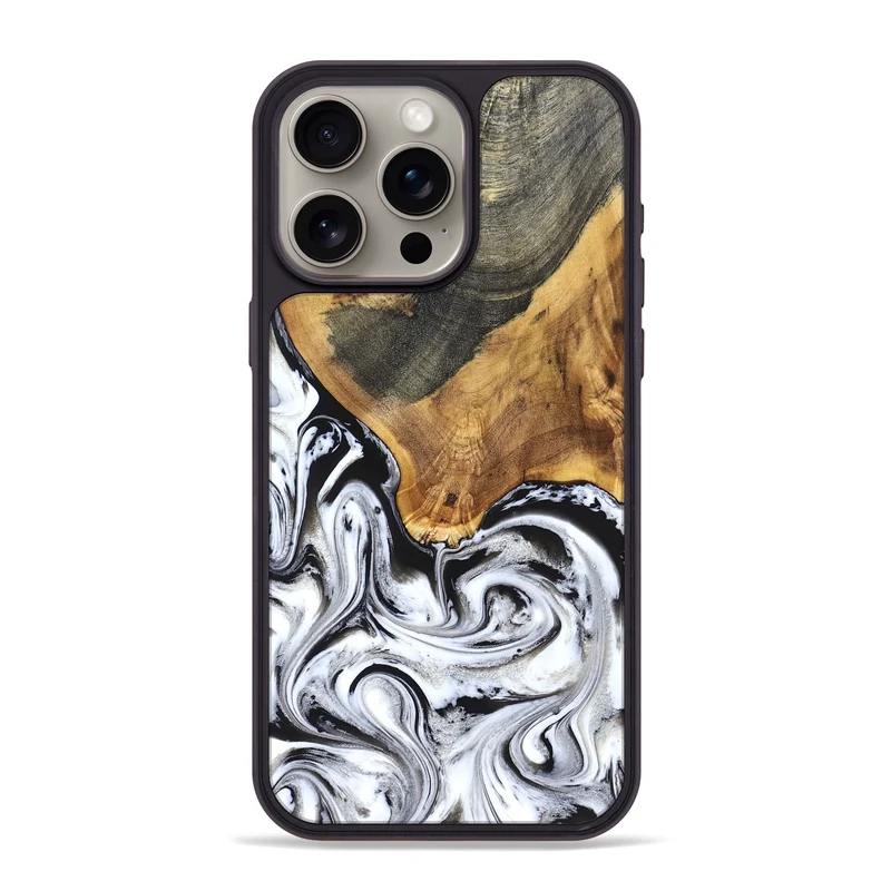 iPhone 15 Pro Max Wood Phone Case - Trinity (Black & White, 829736)