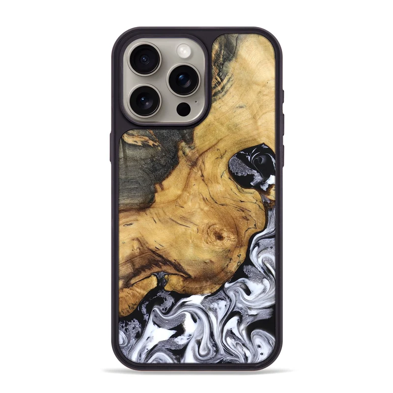iPhone 15 Pro Max Wood Phone Case - Teresa (Black & White, 829737)