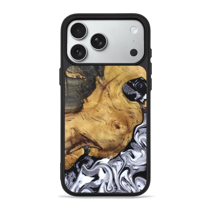 iPhone 18 Pro Max Wood Phone Case - Teresa (Black & White, 829737)