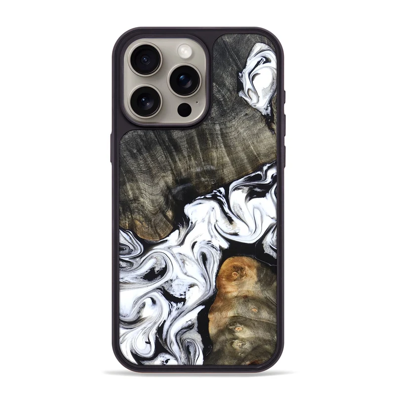 iPhone 15 Pro Max Wood Phone Case - Deidre (Black & White, 829735)
