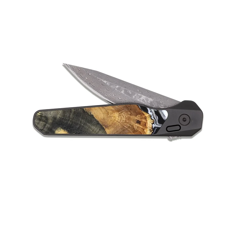 EDC Dark Damascus Wood Pocket Knife - Trinity (Black & White, 829736)