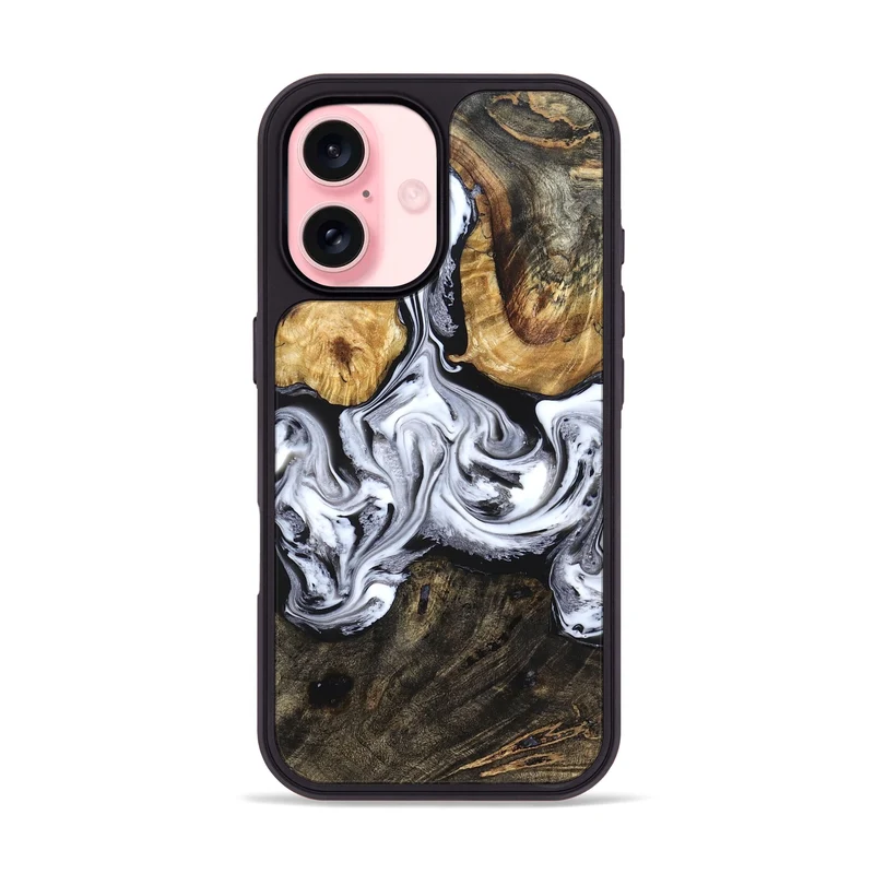 iPhone 16 Wood Phone Case - Ellis (Black & White, 829739)