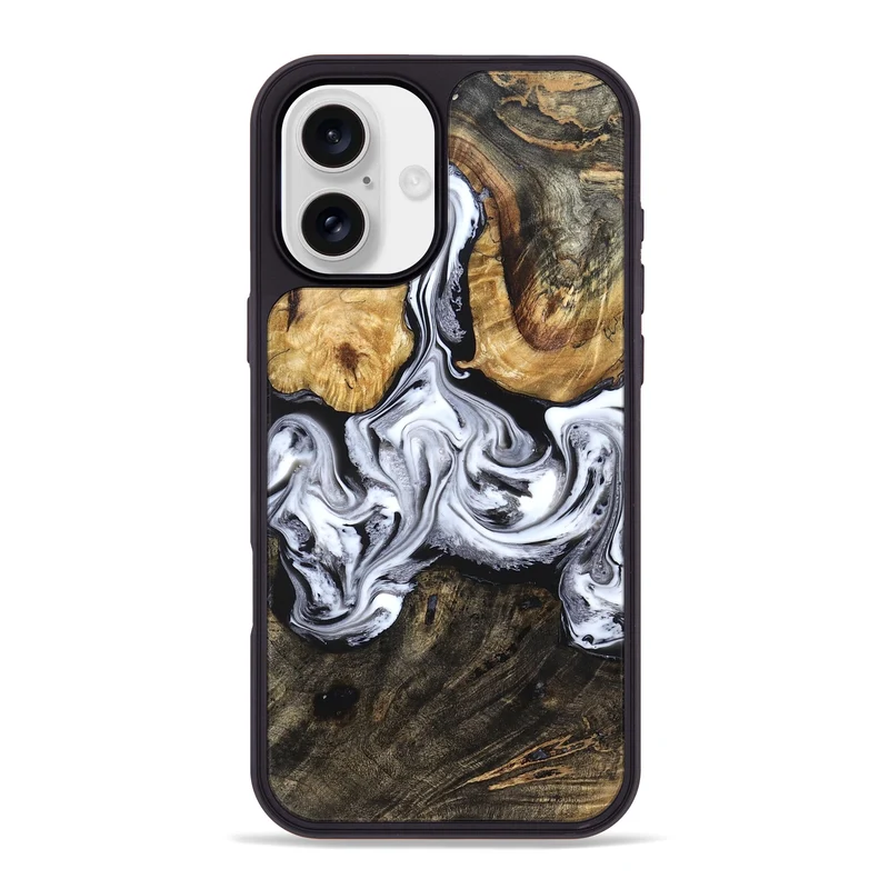 iPhone 16 Plus Wood Phone Case - Ellis (Black & White, 829739)