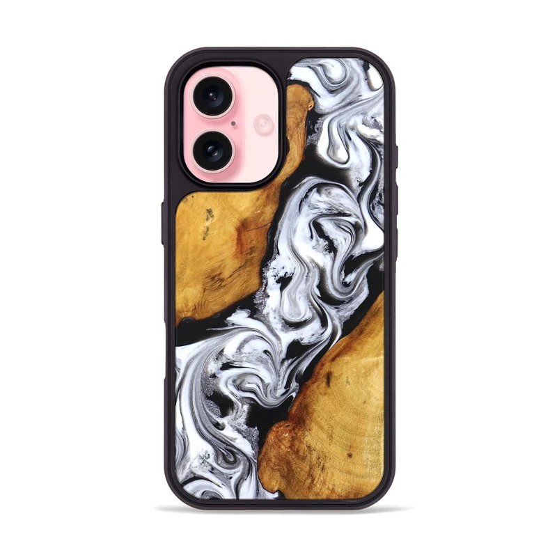 iPhone 16 Wood Phone Case - Castiel (Black & White, 829738)