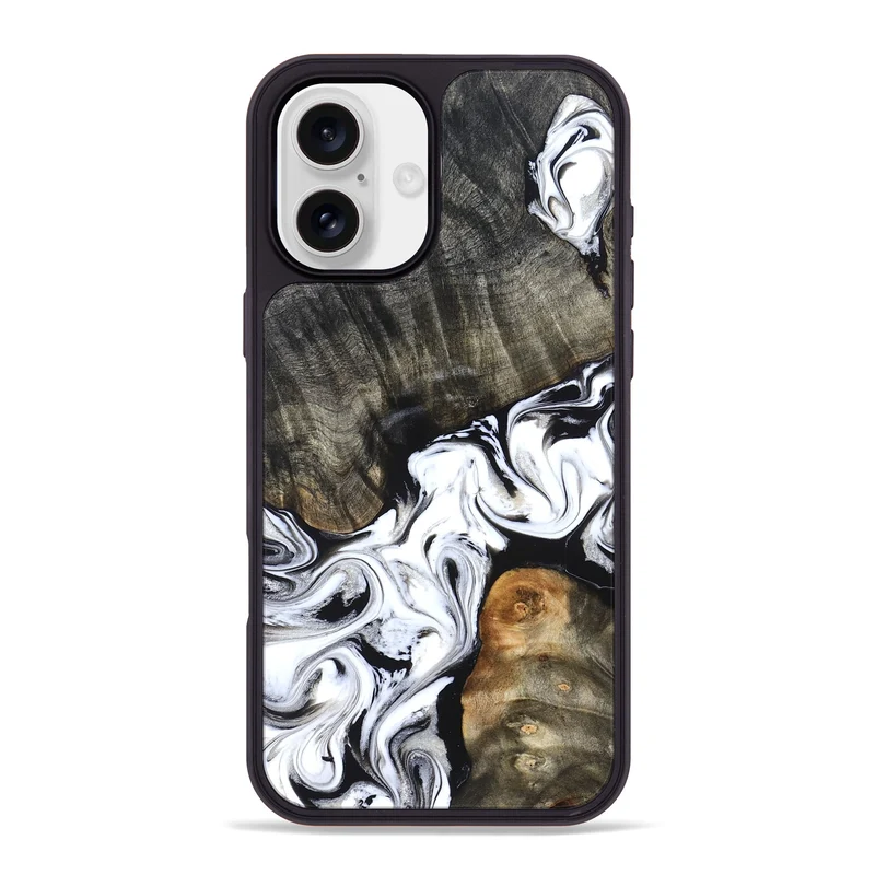 iPhone 16 Plus Wood Phone Case - Deidre (Black & White, 829735)
