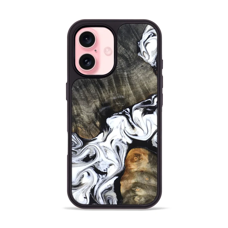 iPhone 16 Wood Phone Case - Deidre (Black & White, 829735)