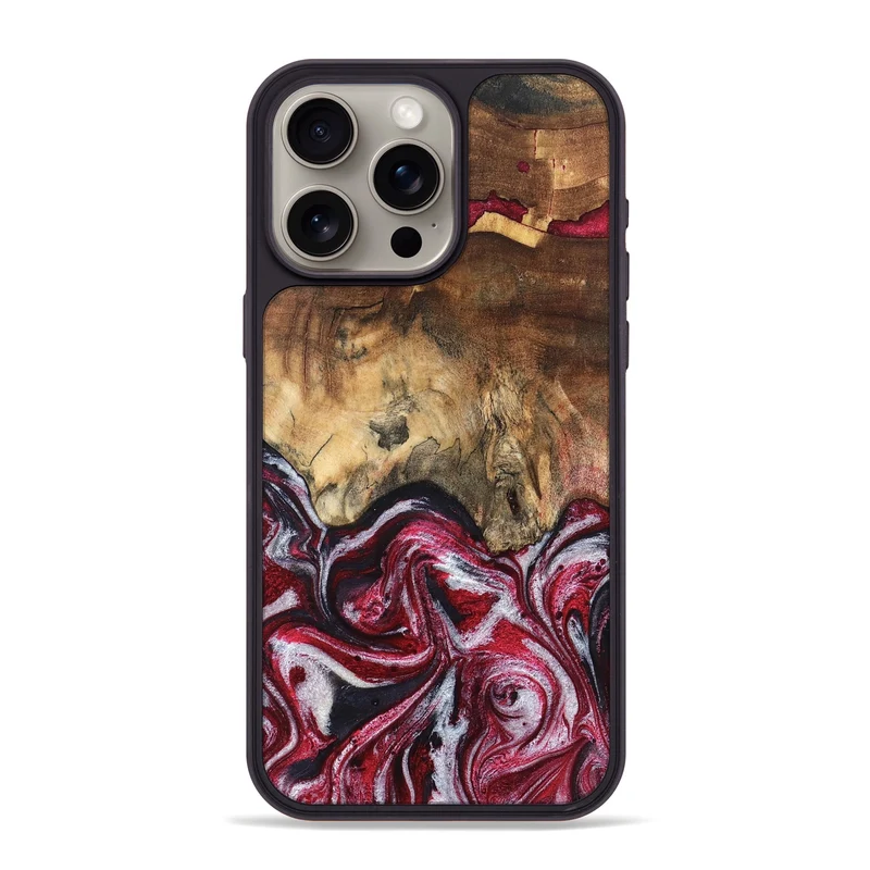 iPhone 15 Pro Max Wood Phone Case - Chaya (Red, 829722)