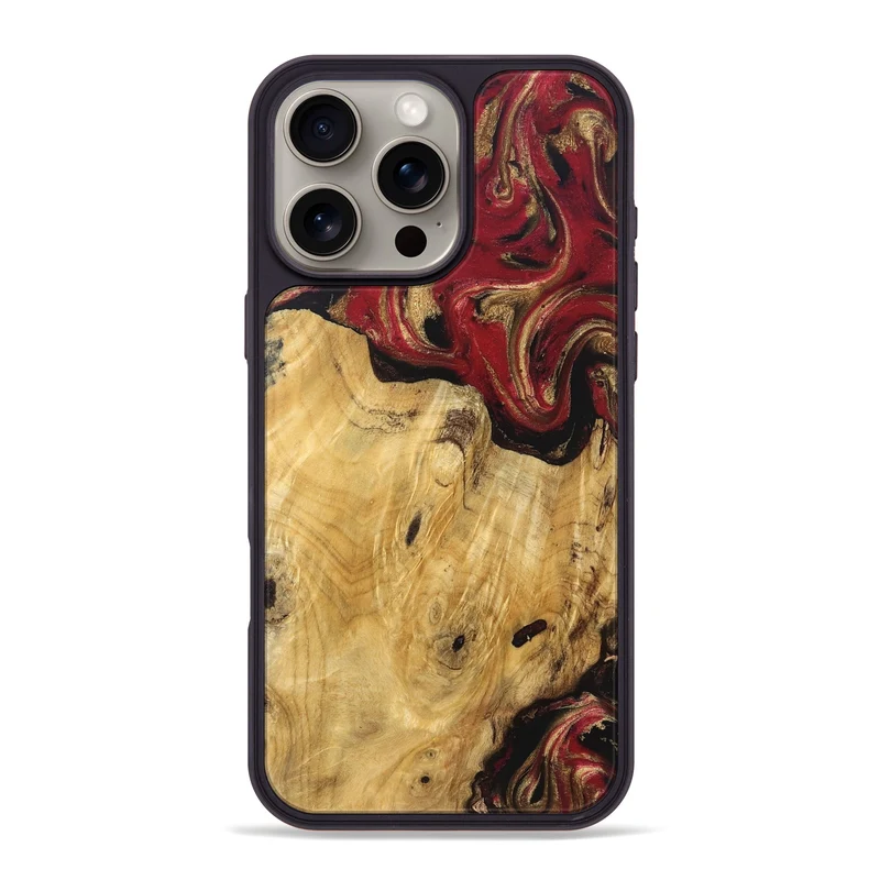 iPhone 16 Pro Max Wood Phone Case - Mina (Red, 829714)