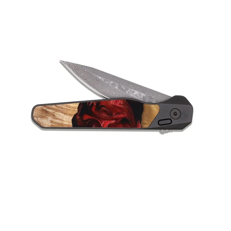 EDC Dark Damascus Wood Pocket Knife - Marlon (Red, 829713)