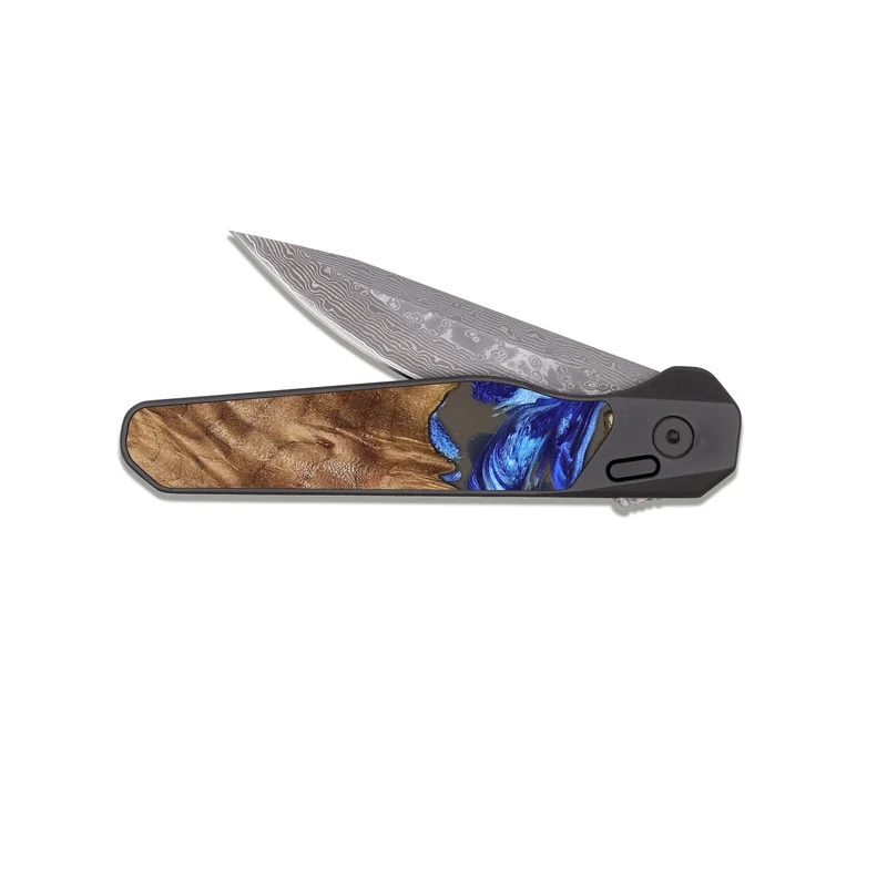 EDC Dark Damascus Wood Pocket Knife - Tamiko (Blue, 829667)
