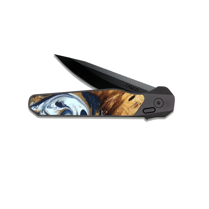 EDC Dark Slate Wood Pocket Knife - Karyn (Teal & Gold, 829706)