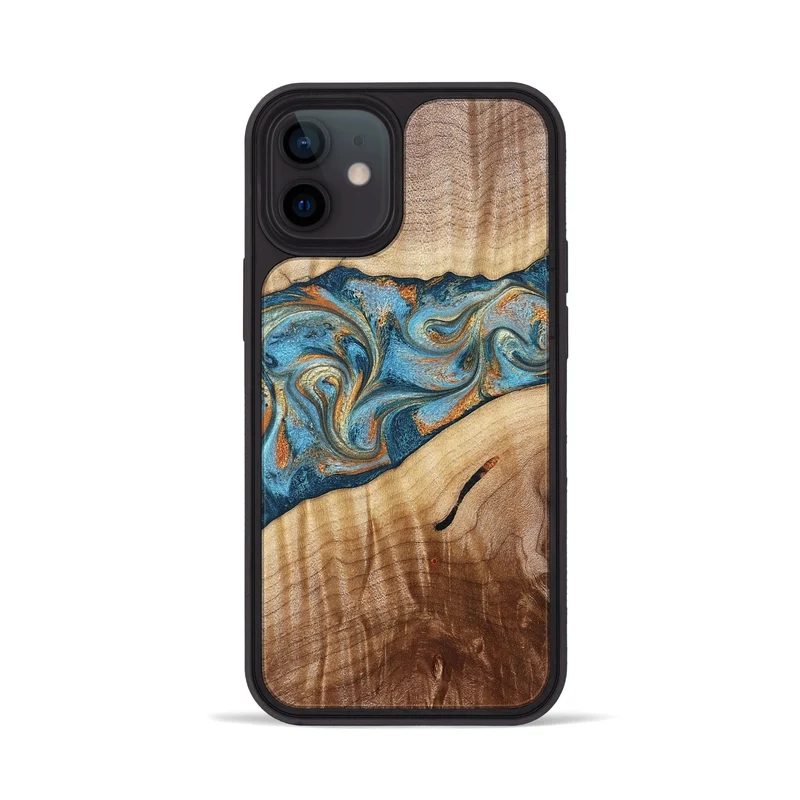 iPhone 12 Wood Phone Case - Tyrese (Teal & Gold, 829704)