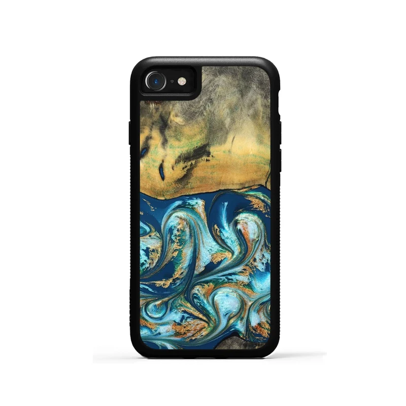 iPhone SE Wood Phone Case - Lucius (Teal & Gold, 829708)