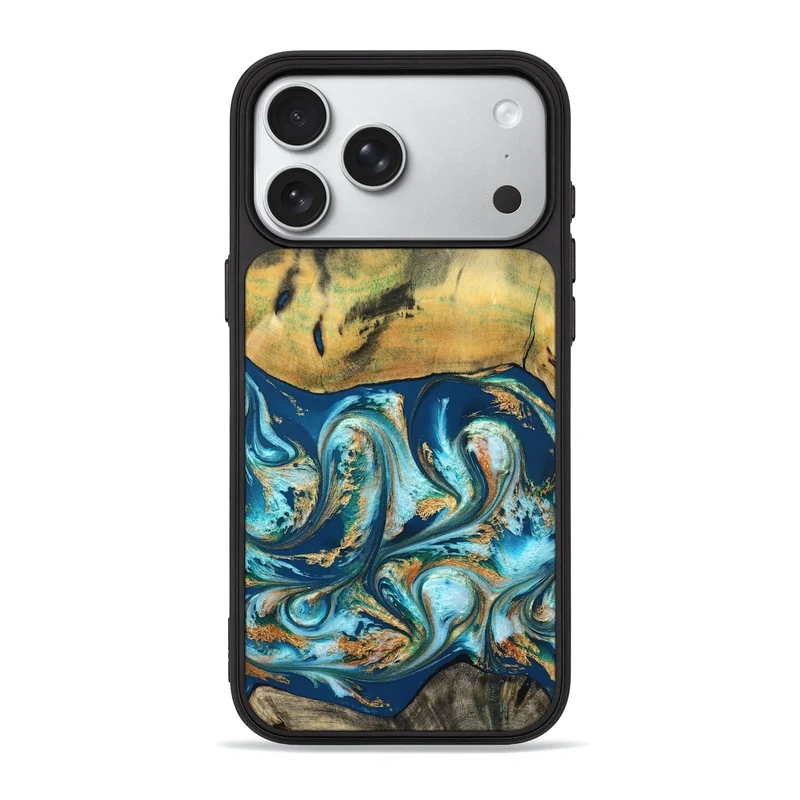 iPhone 18 Pro Max Wood Phone Case - Lucius (Teal & Gold, 829708)