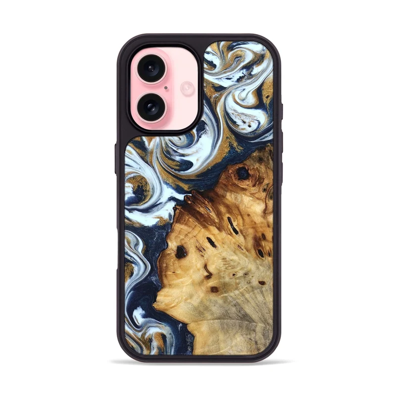 iPhone 16 Wood Phone Case - Karyn (Teal & Gold, 829706)