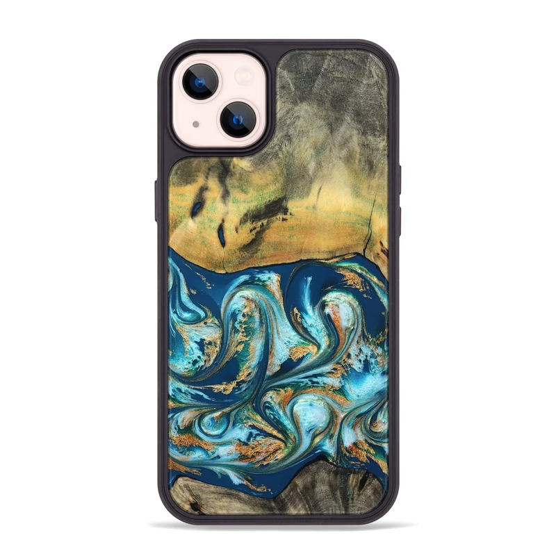 iPhone 14 Plus Wood Phone Case - Lucius (Teal & Gold, 829708)