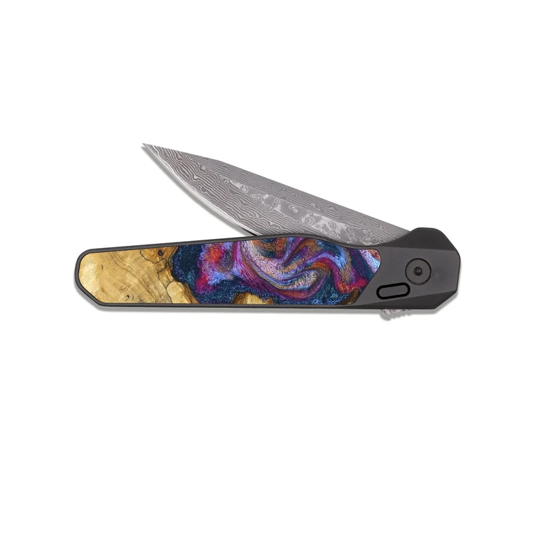 EDC Dark Damascus Wood Pocket Knife - Carroll (Blue, 829670)