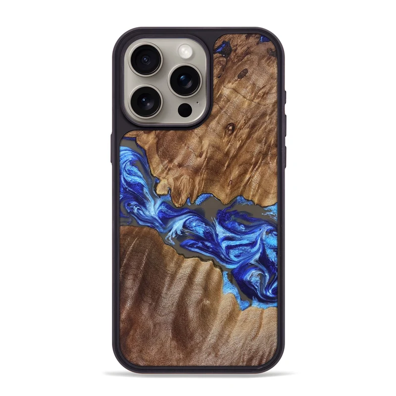 iPhone 15 Pro Max Wood Phone Case - Tamiko (Blue, 829667)
