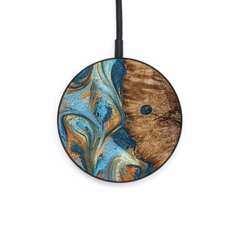 Circle Wood Wireless Charger - Colter (Teal & Gold, 829707)