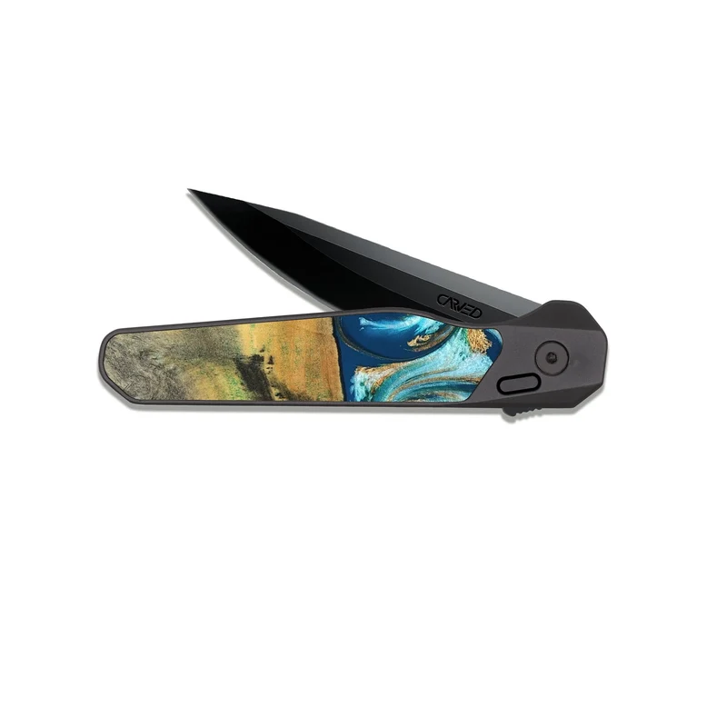 EDC Dark Slate Wood Pocket Knife - Lucius (Teal & Gold, 829708)
