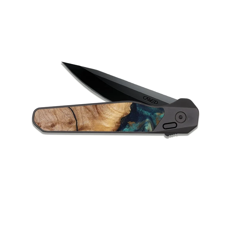 EDC Dark Slate Wood Pocket Knife - Makaila (Teal & Gold, 829711)