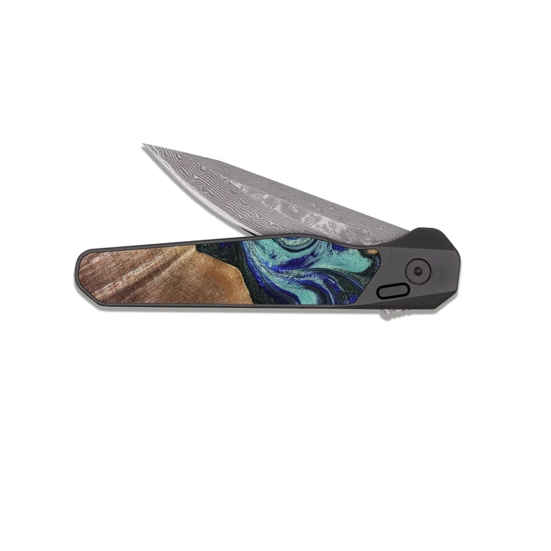 EDC Dark Damascus Wood Pocket Knife - Dorene (Green, 829694)