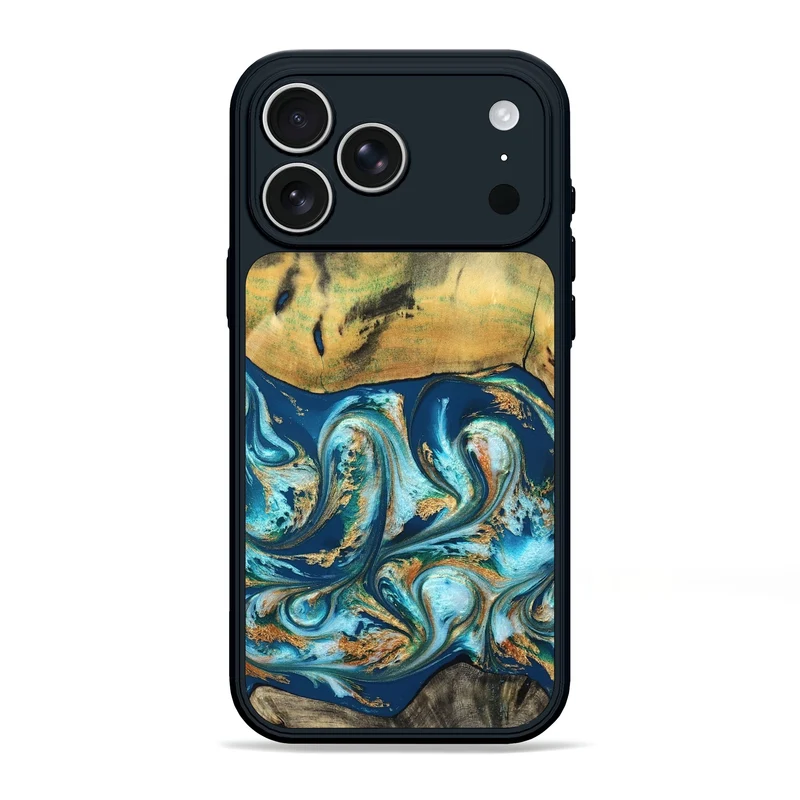 iPhone 17 Pro Max Wood Phone Case - Lucius (Teal & Gold, 829708)