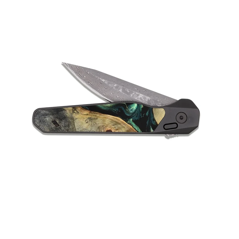 EDC Dark Damascus Wood Pocket Knife - Ariah (Green, 829700)