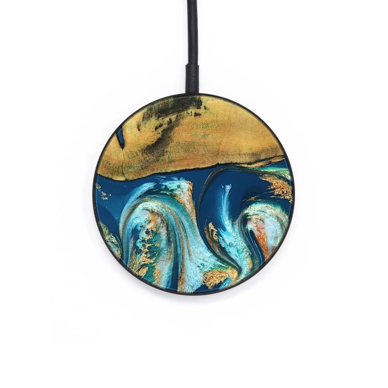 Circle Wood Wireless Charger - Lucius (Teal & Gold, 829708)