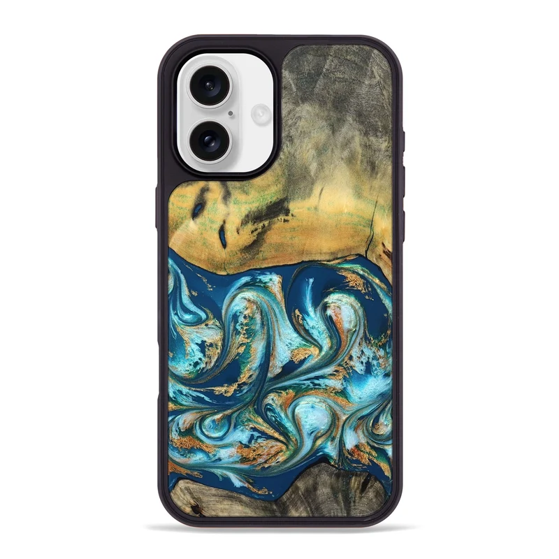 iPhone 16 Plus Wood Phone Case - Lucius (Teal & Gold, 829708)