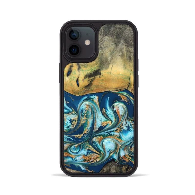 iPhone 12 Wood Phone Case - Lucius (Teal & Gold, 829708)