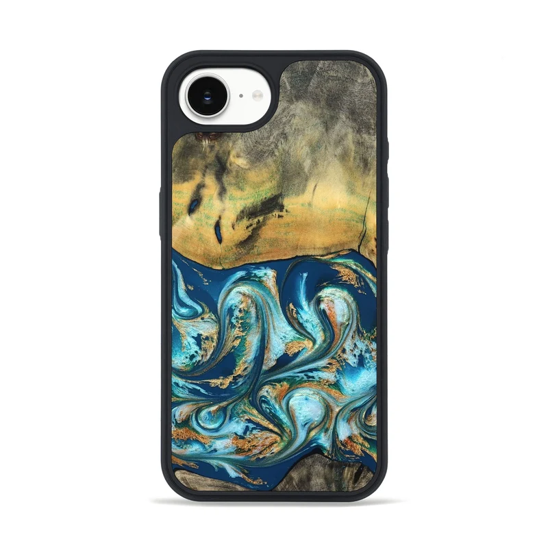 iPhone 16e Wood Phone Case - Lucius (Teal & Gold, 829708)