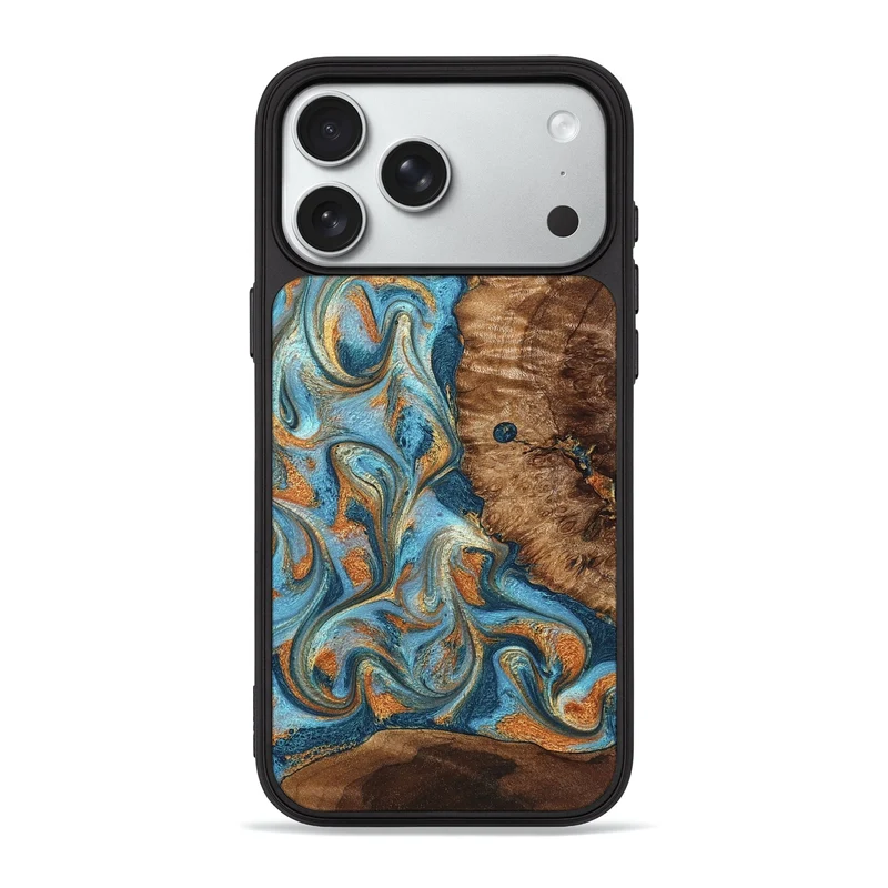 iPhone 18 Pro Max Wood Phone Case - Colter (Teal & Gold, 829707)