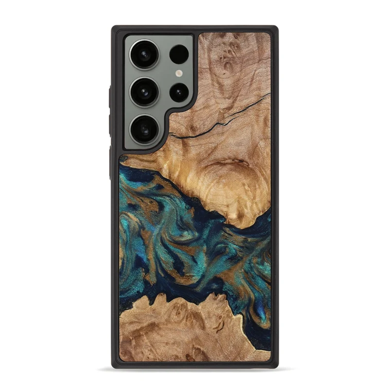 Galaxy S23 Ultra Wood Phone Case - Makaila (Teal & Gold, 829711)