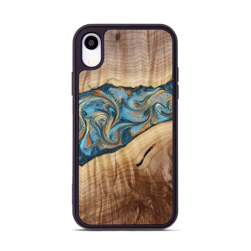 iPhone Xr Wood Phone Case - Tyrese (Teal & Gold, 829704)
