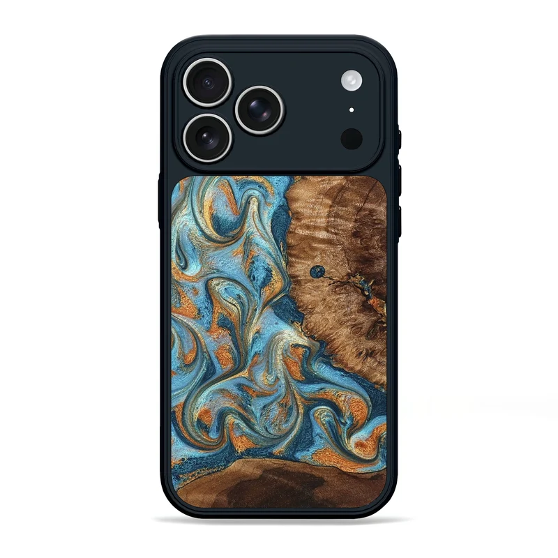 iPhone 17 Pro Max Wood Phone Case - Colter (Teal & Gold, 829707)