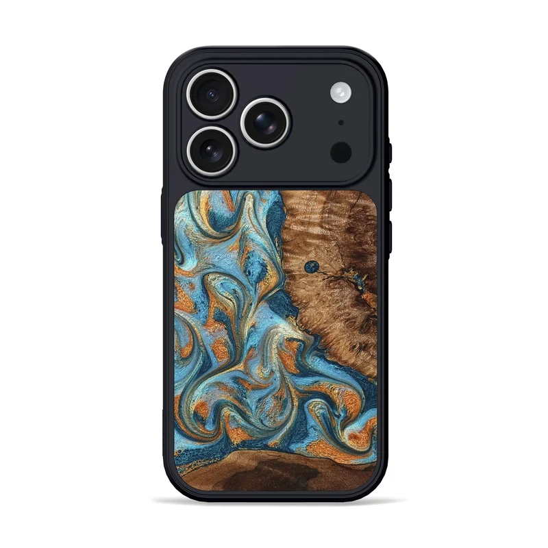 iPhone 17 Pro Wood Phone Case - Colter (Teal & Gold, 829707)
