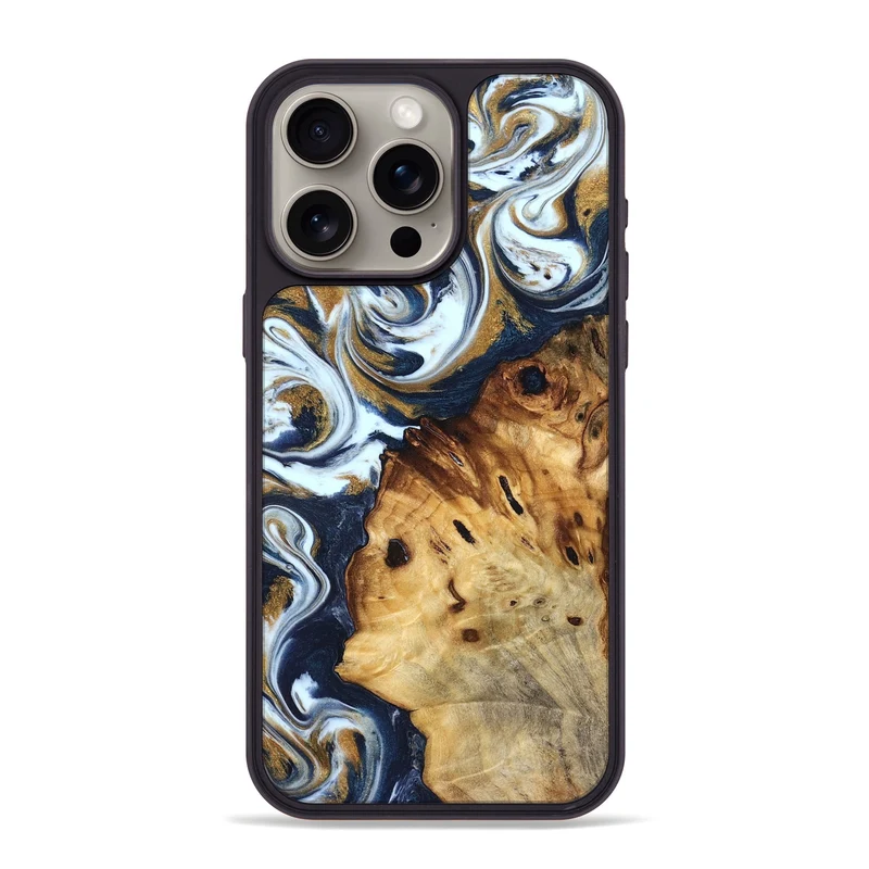iPhone 15 Pro Max Wood Phone Case - Karyn (Teal & Gold, 829706)