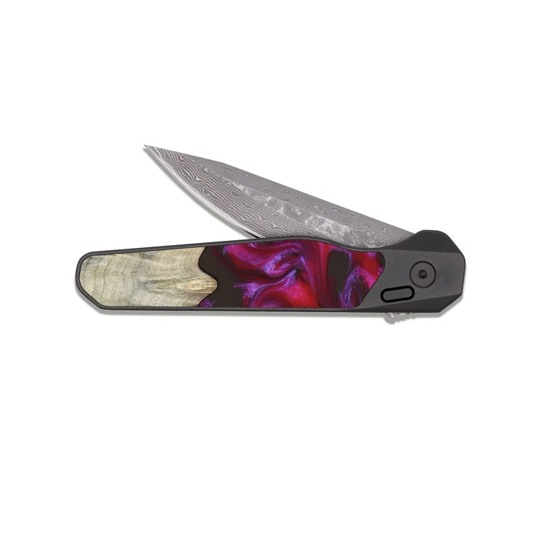 EDC Dark Damascus Wood Pocket Knife - Jaylen (Red, 829716)
