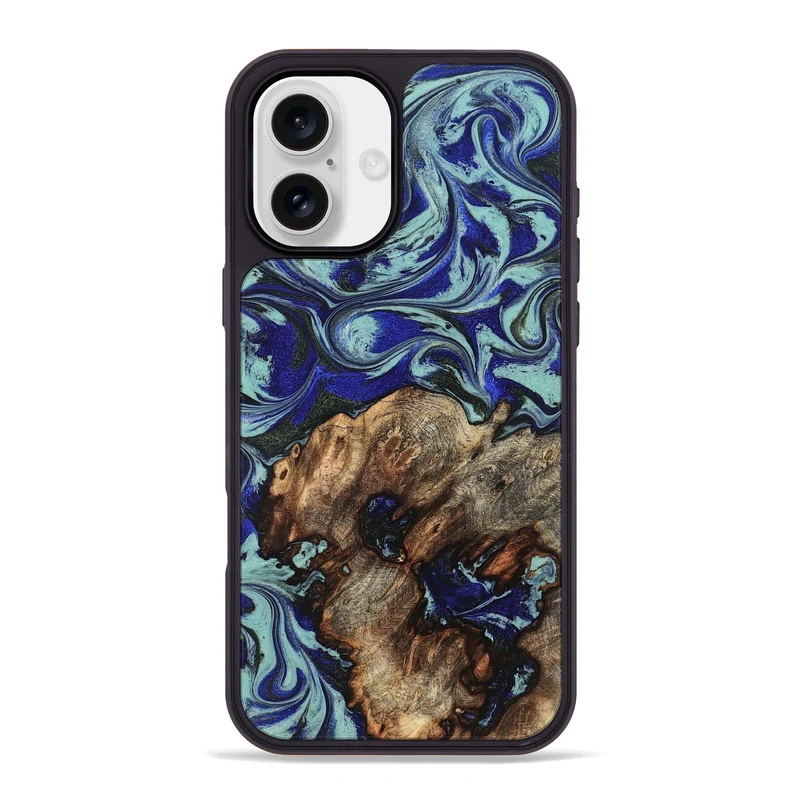 iPhone 16 Plus Wood Phone Case - Jairo (Blue, 829422)
