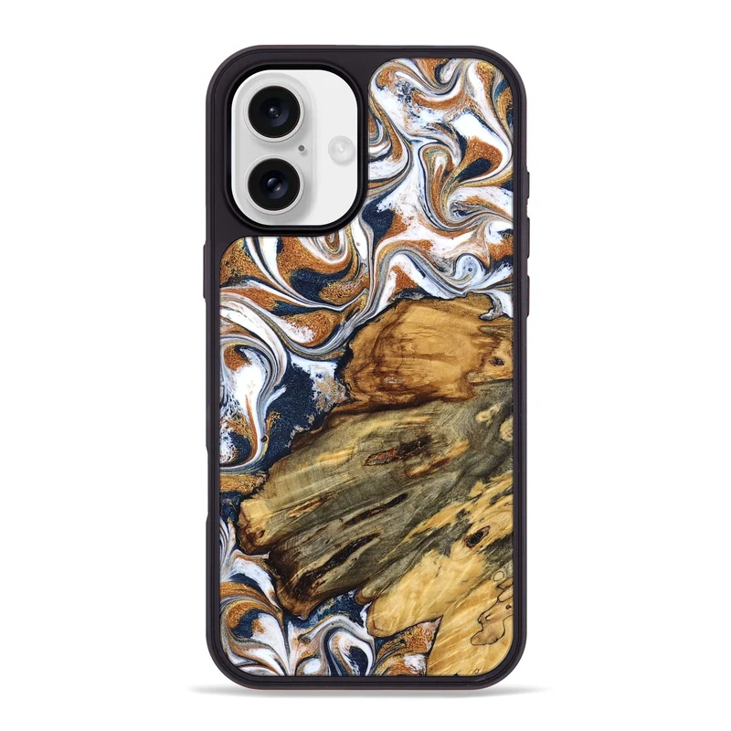 iPhone 16 Plus Wood Phone Case - Jessica (Teal & Gold, 829408)