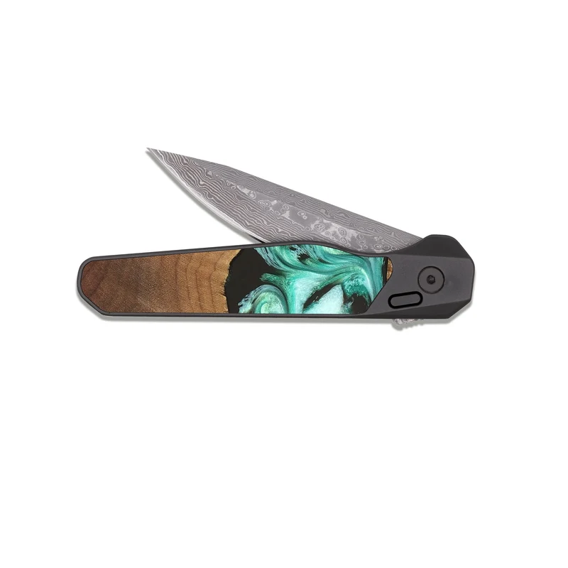 EDC Dark Damascus Wood Pocket Knife - Jamir (Green, 829420)