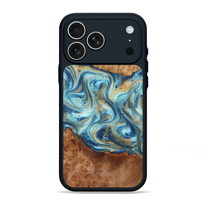 iPhone 17 Pro Max Wood Phone Case - Doug (Teal & Gold, 829410)