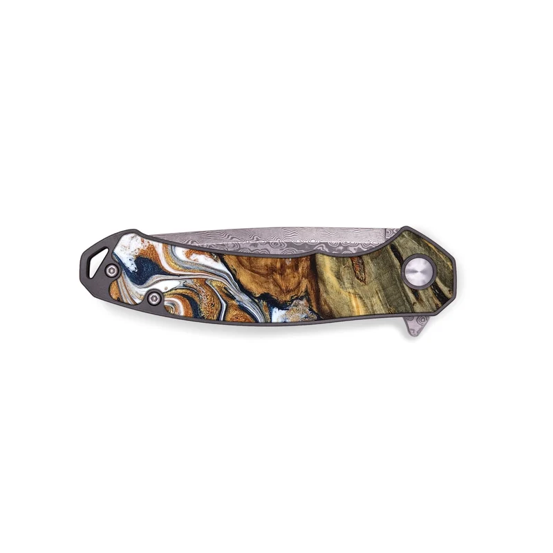 EDC Wood Pocket Knife - Jessica (Teal & Gold, 829408)